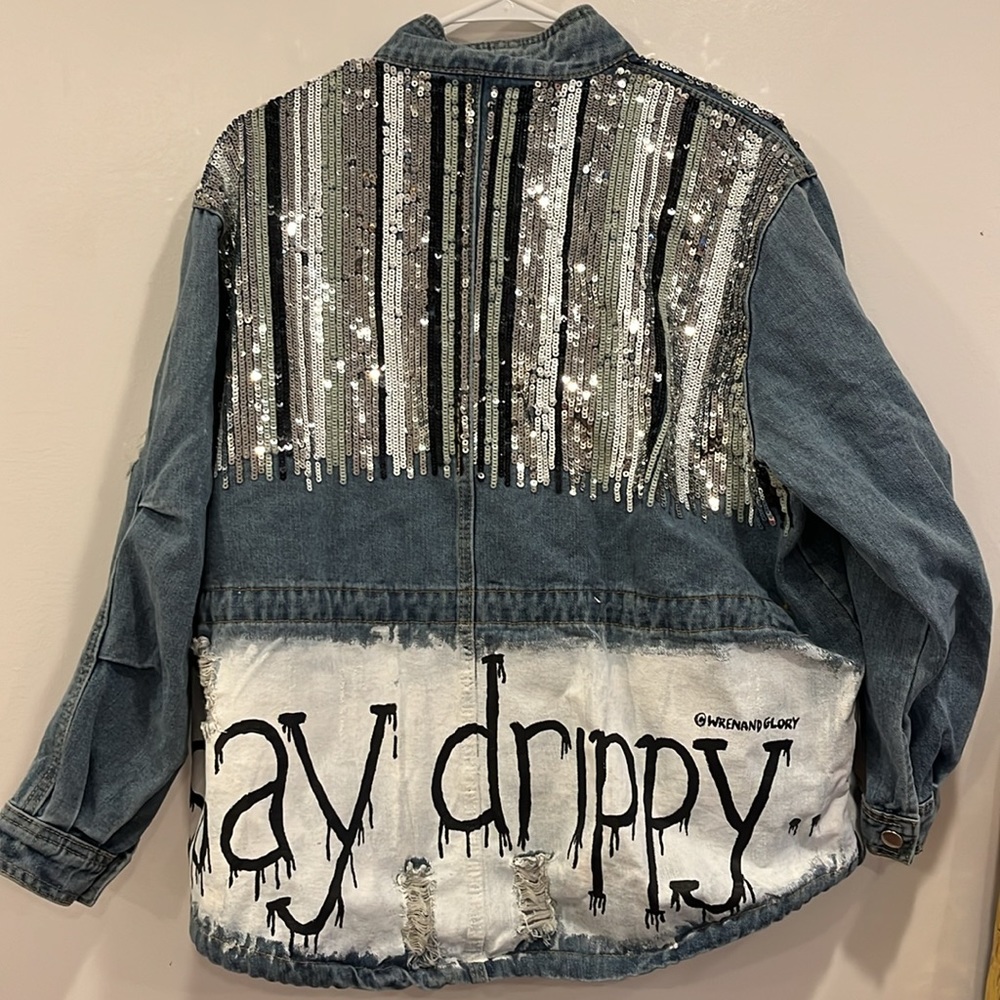 “Stay Drippy” Hand Painted Jean Jacket
